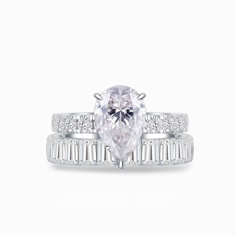 Baguette Cut Eternity Bridal Band with Pear Cut Diamond Ring | Saratti