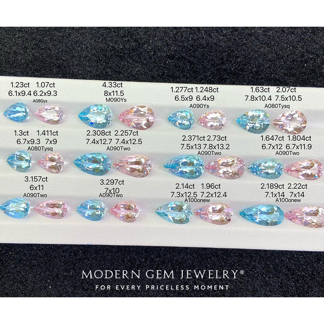 Pear Cut Aquamarine and Vivid Pink Morganite Gemstones | Modern Gem Jewelry