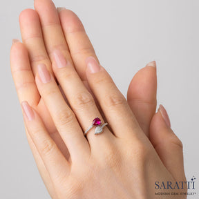 Pear Shape Ruby Ring in 18K White Gold | Saratti