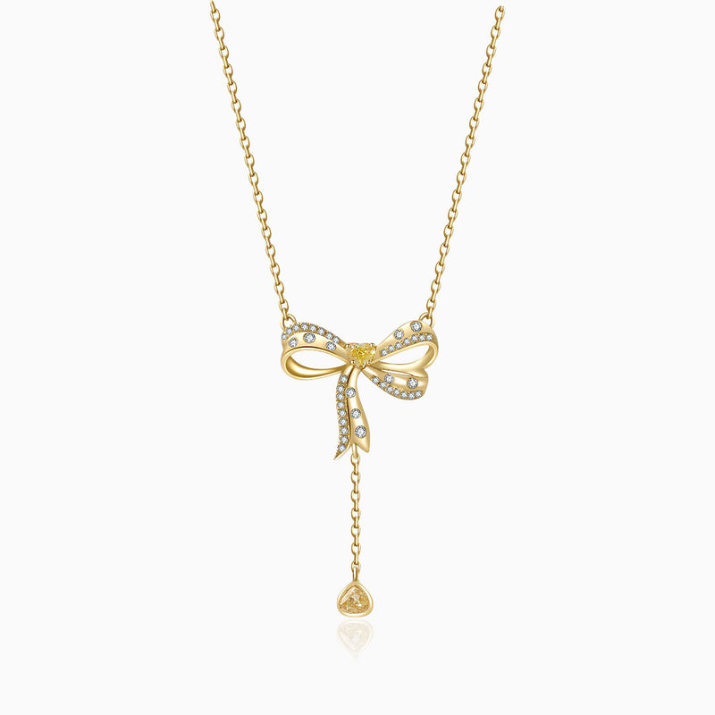 Dainty Bow-Tie Fancy Yellow Diamond Necklace | Saratti