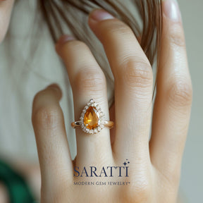 Pear Shape Imperial Topaz Ring on Finger | Saratti Jewelry