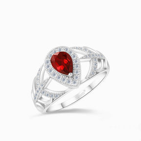 Pear Cut Pigeon Blood Natural Ruby Ring in 18K White Gold | Saratti 