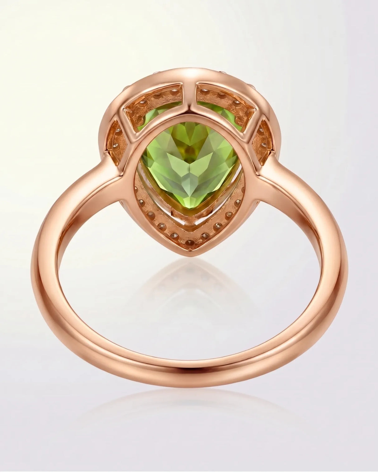 Pear-shaped green tourmaline halo ring with natural diamonds in 18K Rose Gold - SARATTI