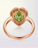 Pear-shaped green tourmaline halo ring with natural diamonds in 18K Rose Gold - SARATTI