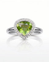 Pear-shaped green tourmaline halo ring with natural diamonds in 18K White Gold | SARATTI
