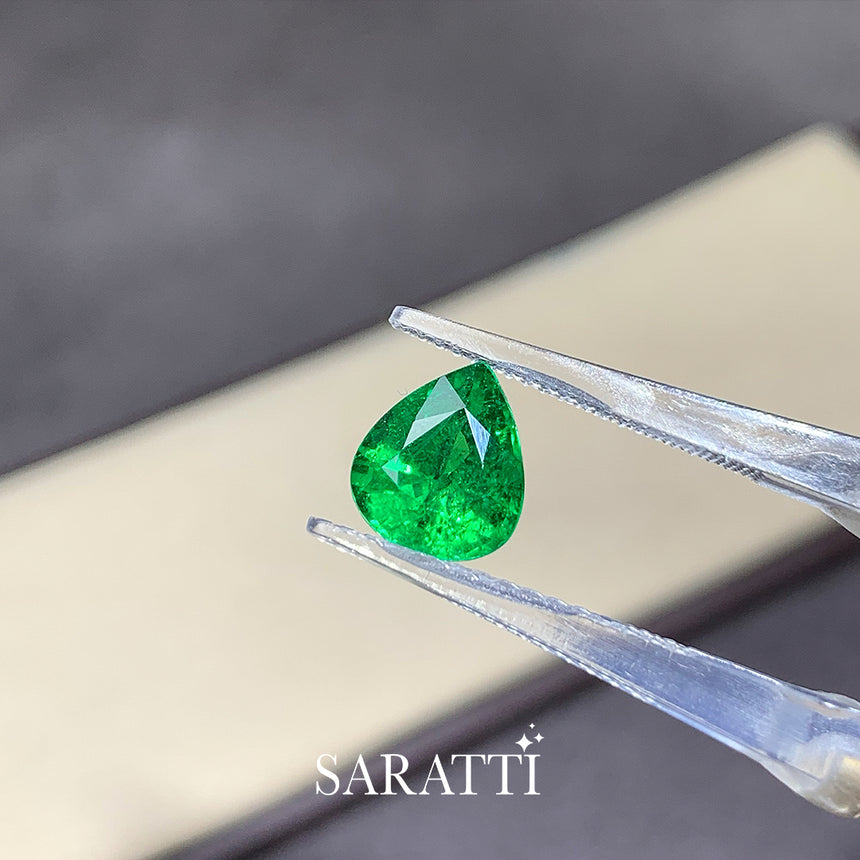 Pear Shape Tsavorite Gemstone Tweezers View