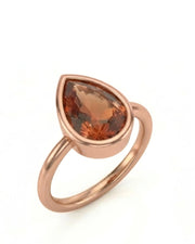 Pear cut Natural Imperial Topaz bezel setting in 18K rose gold | SARATTI