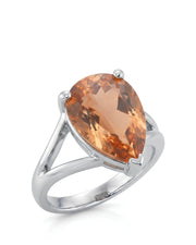 Pear cut Natural Imperial Topaz split shank setting in 18K white gold | SARATTI