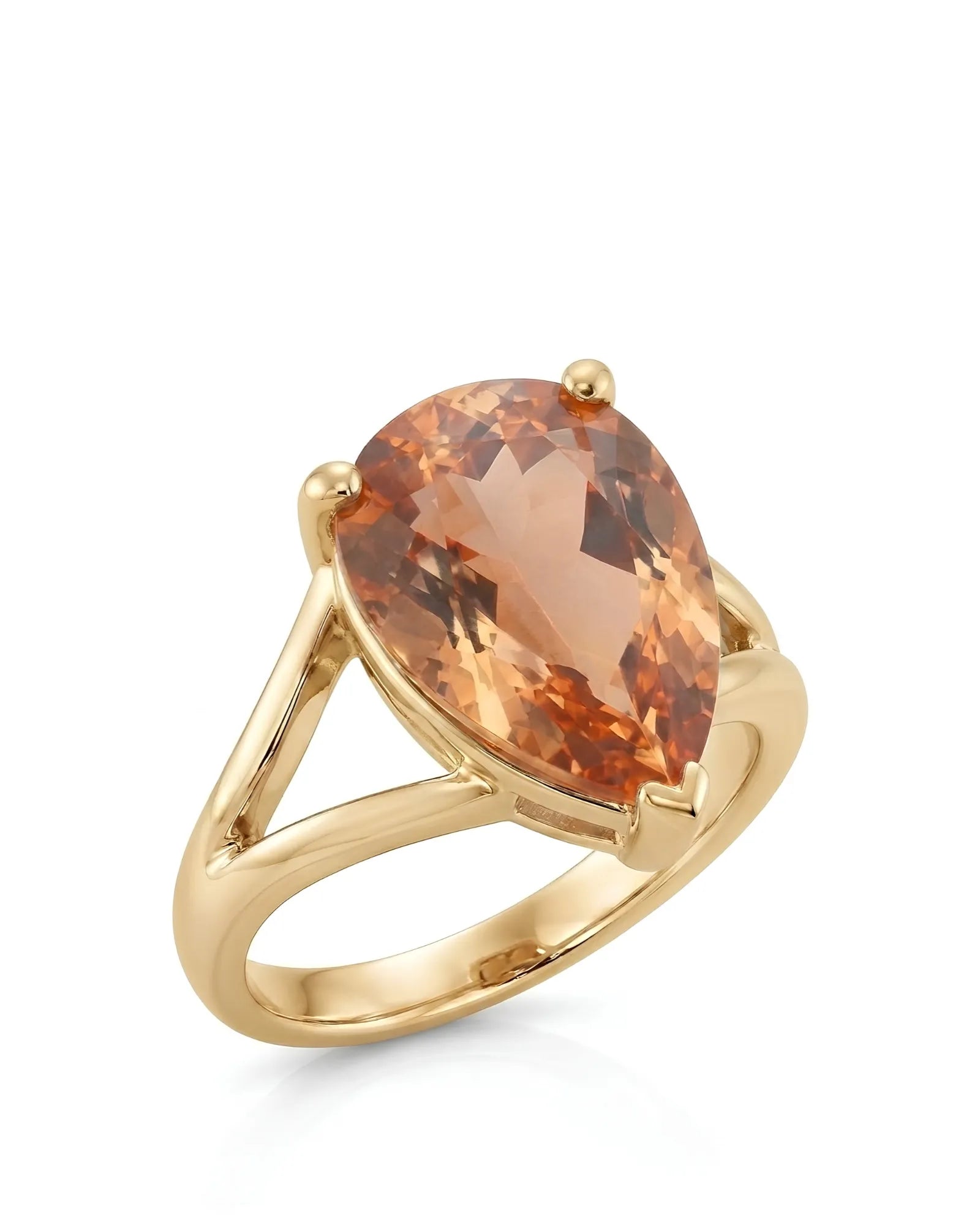 Pear cut Natural Imperial Topaz split shank setting in 18K yellow gold | SARATTI