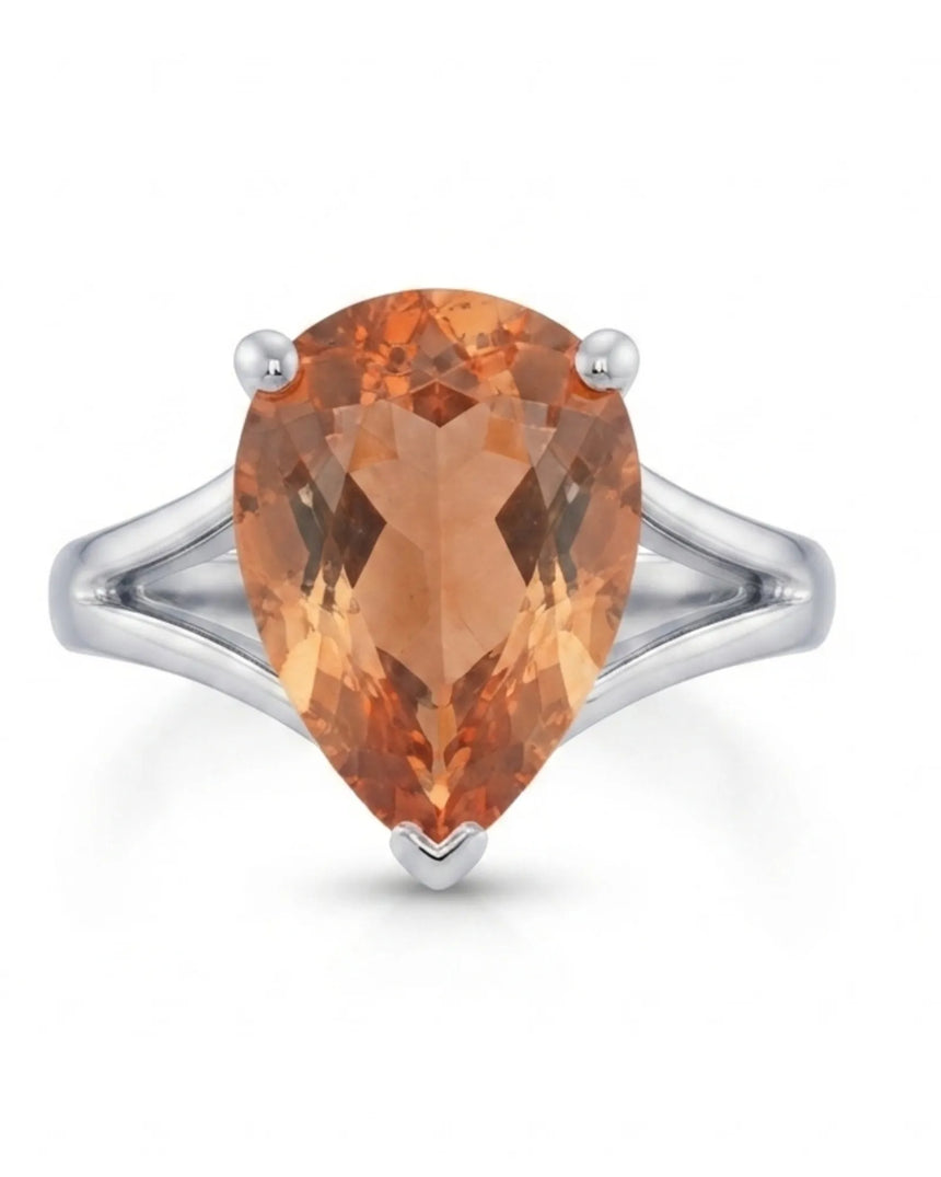 Pear cut Natural Imperial Topaz split shank setting in platinum | SARATTI