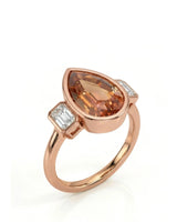 Pear cut Natural Imperial Topaz three-stone bezel setting in 18K rose gold | SARATTI