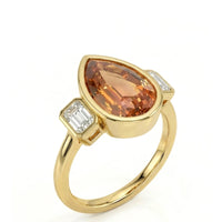 LUCENT FRAME – Natural Imperial Topaz Three-Stone Bezel Setting - Pear Cut