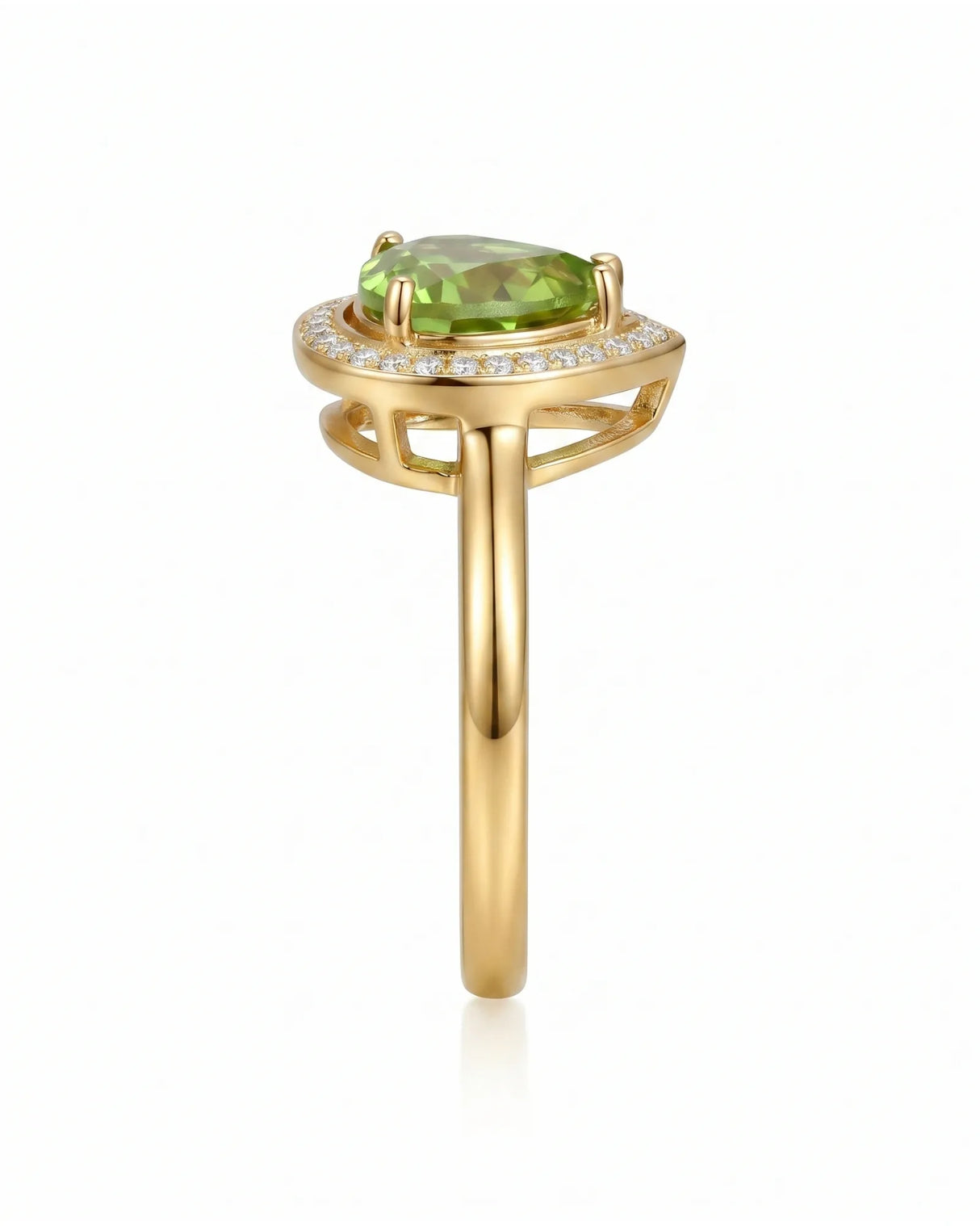 Pear green tourmaline engagement ring with sparkling diamonds in 18K Yellow Gold | SARATTI