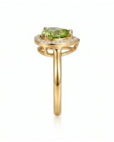 Pear green tourmaline engagement ring with sparkling diamonds in 18K Yellow Gold | SARATTI