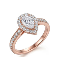 Giana • Moissanite Pear Ring with Halo in Rose Gold