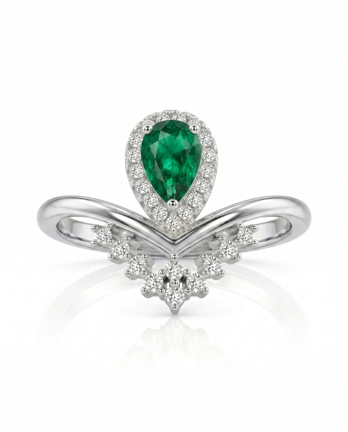 Pear shaped emerald promise ring in 18K white gold | SARATTI
