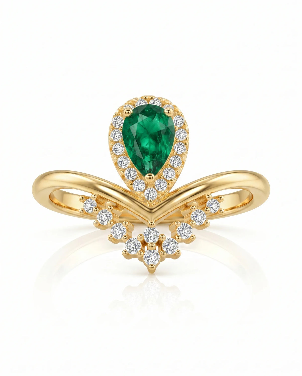 Pear shaped emerald promise ring in 18K yellow gold | SARATTI
