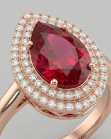 Pear tourmaline engagement ring with double diamond halo in 18K rose gold | SARATTI