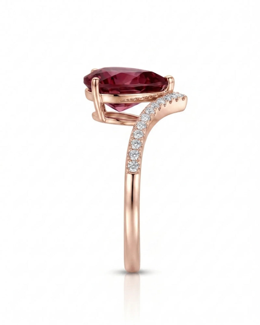 Pear tourmaline engagement ring with tiara-inspired diamond band in 18K rose gold | SARATTI