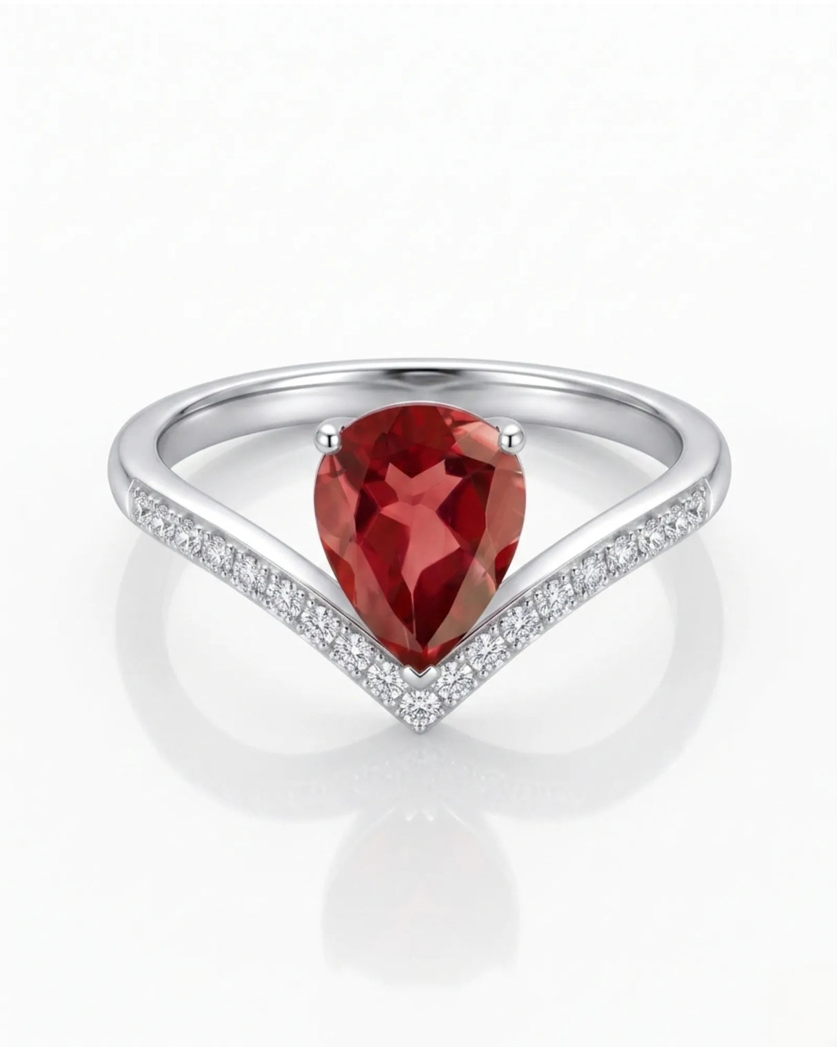 Pear tourmaline engagement ring with tiara-inspired diamond band in 18K white gold | SARATTI