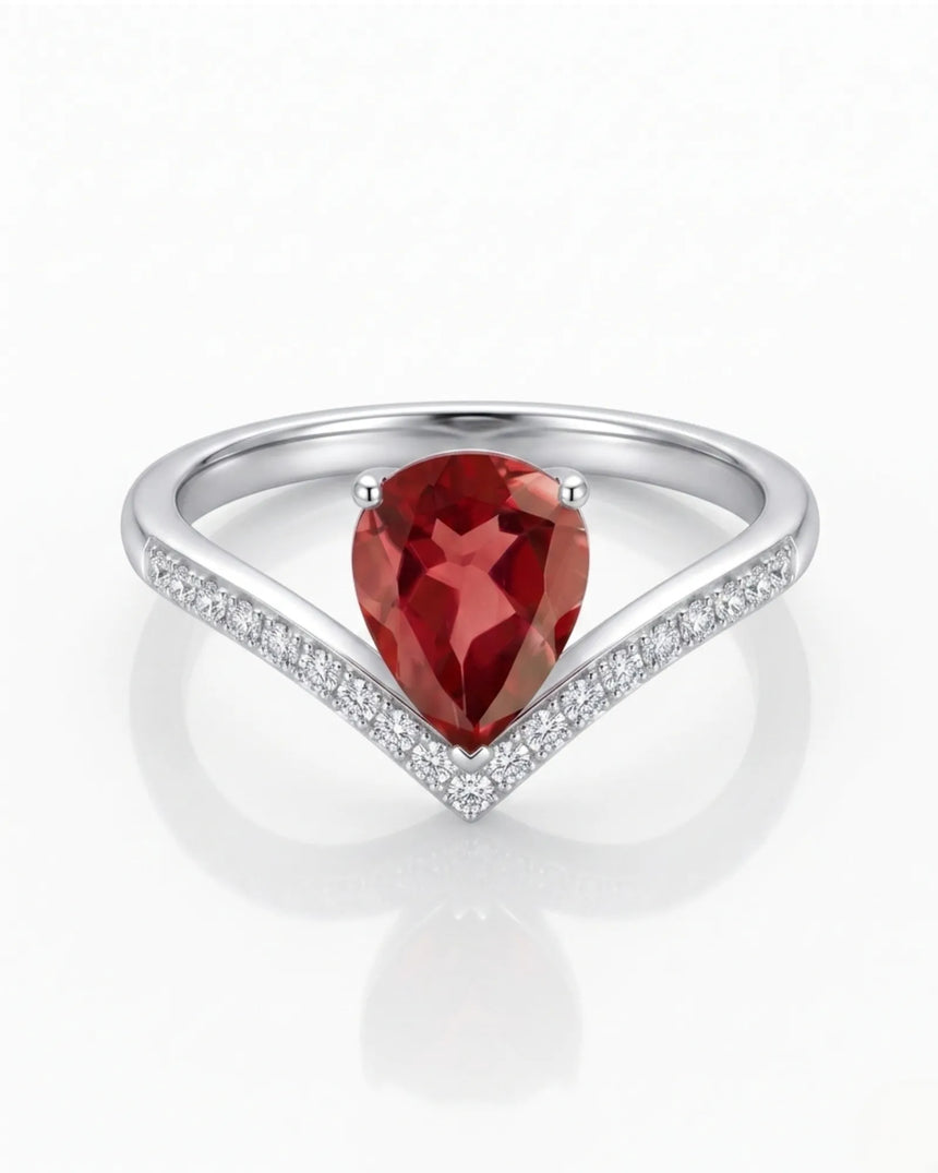 Pear tourmaline engagement ring with tiara-inspired diamond band in 18K white gold | SARATTI