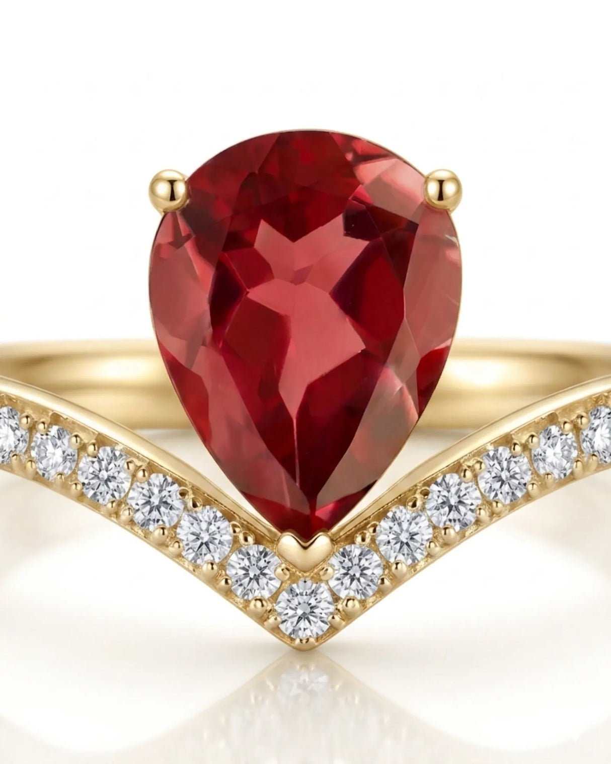 Pear tourmaline engagement ring with tiara-inspired diamond band in 18K yellow gold | SARATTI