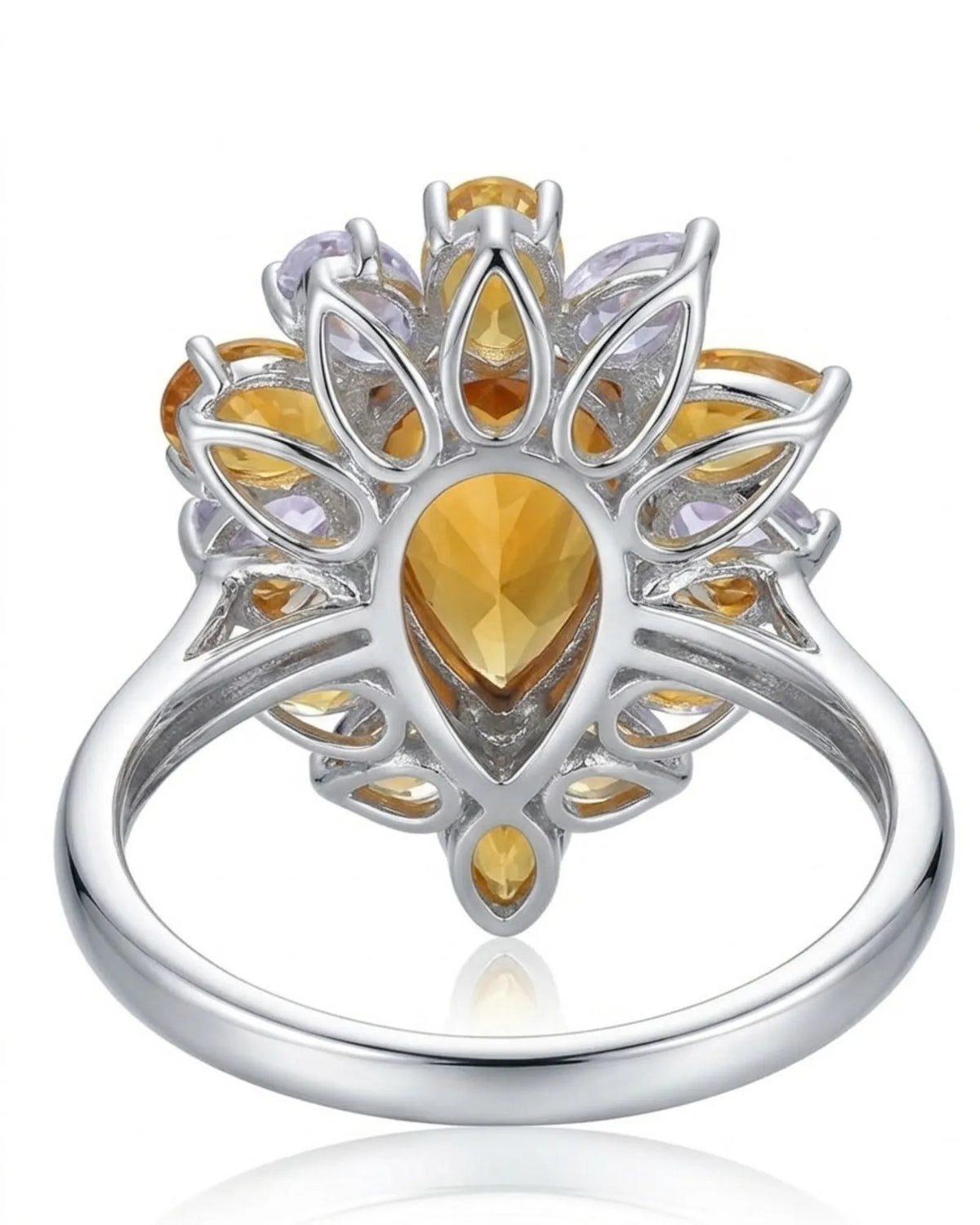 Pear yellow sapphire cocktail ring with colourful layered floral cluster and PT900 platinum craftsmanship - SARATTI