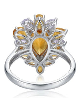 Pear yellow sapphire cocktail ring with colourful layered floral cluster and PT900 platinum craftsmanship - SARATTI