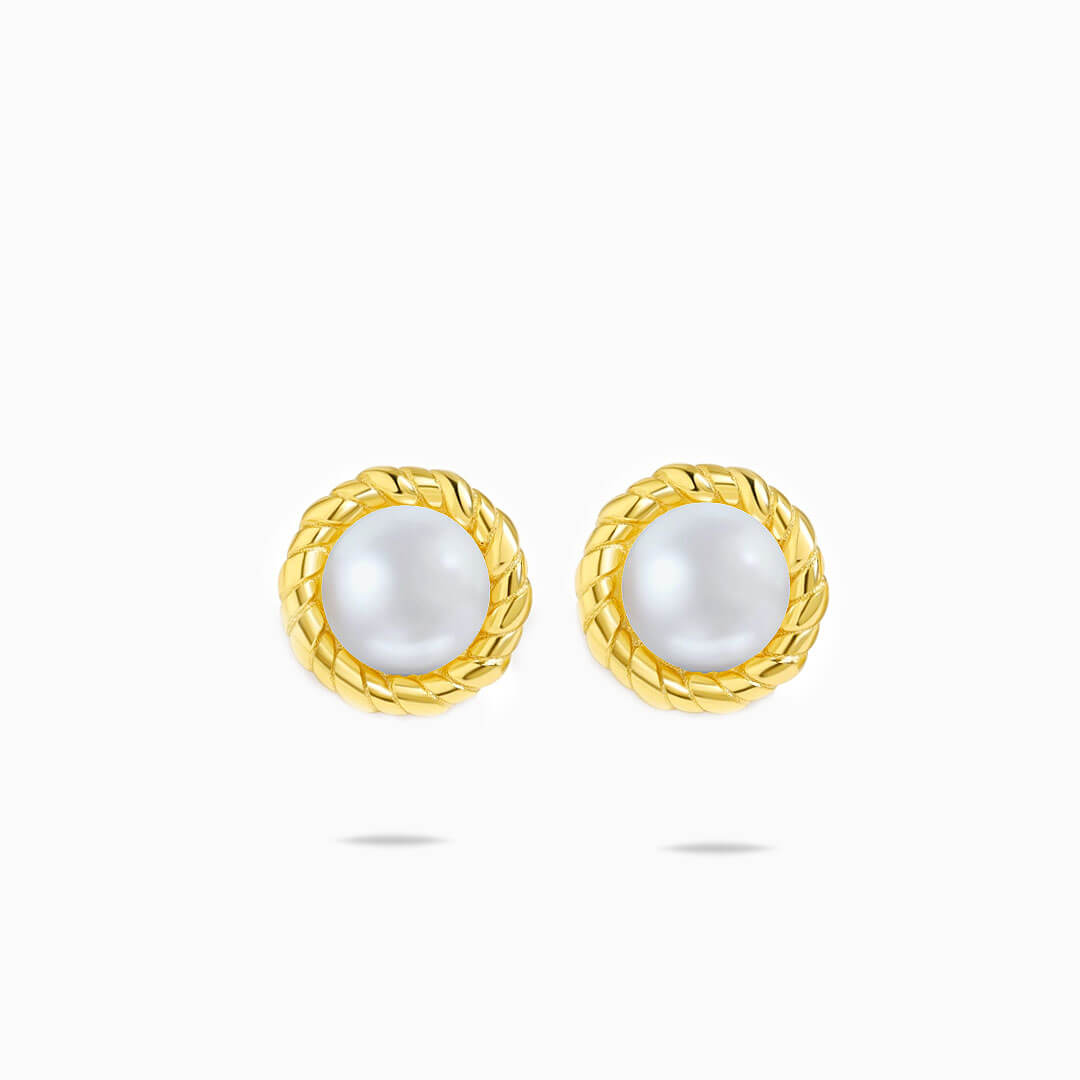 Akoya Pearl Rope Design Gold Stud Earrings | Modern Gem Jewelry
