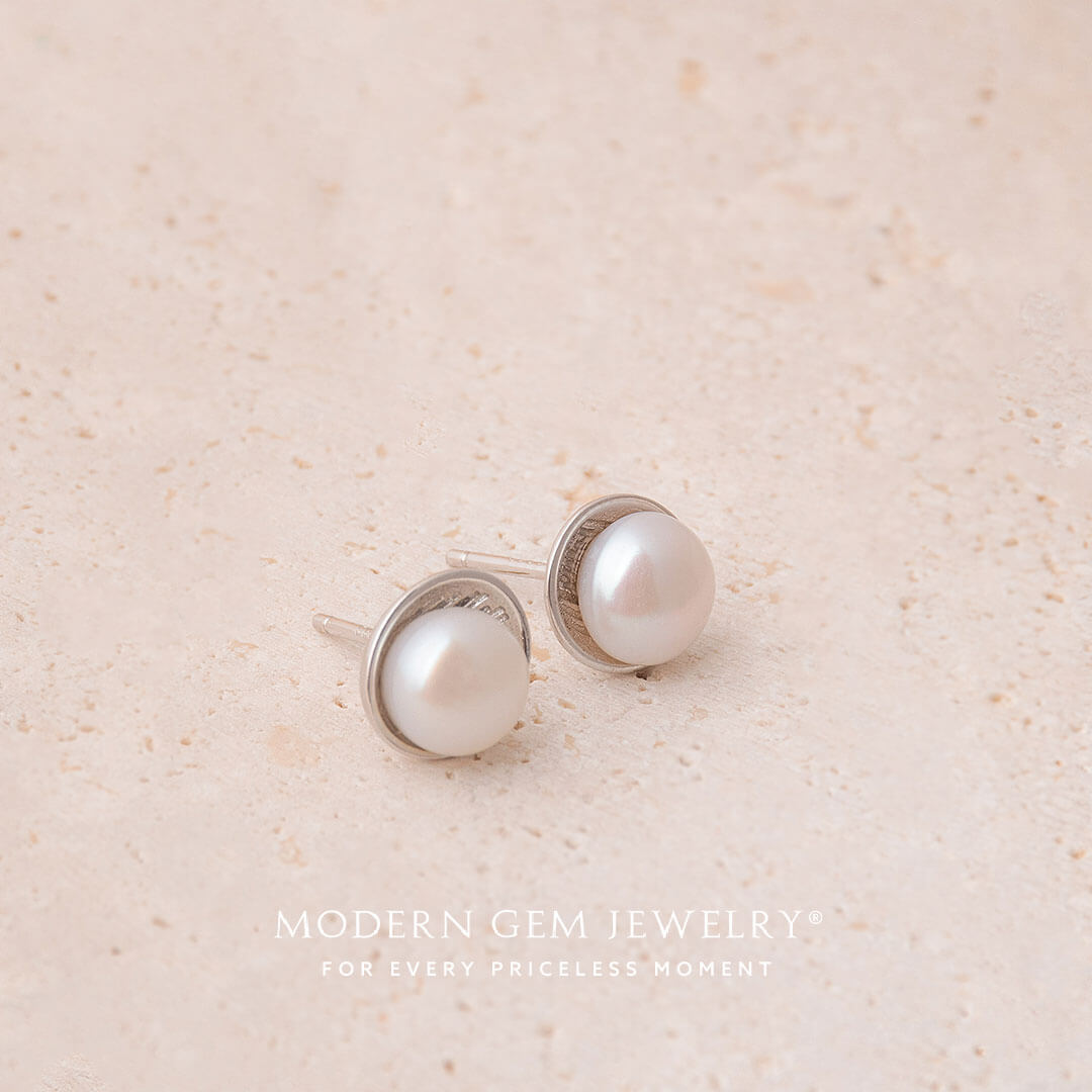 Classic White Gold Pearl Earrings | Modern Gem Jewelry