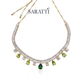 Peridot and chrome diopside collar necklace with drop accents | SARATTI
