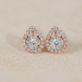 Petite Pair of Chic Pear Shaped Diamond Halo Earrings  | Saratti | Custom High and Fine Jewelry 