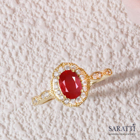 Diamond Encrusted Red Ruby Gold Ring | Saratti