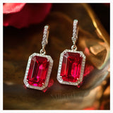 Vintage Inspired Natural Ruby and Diamonds Earrings in 18K White Gold | Saratti Jewelry