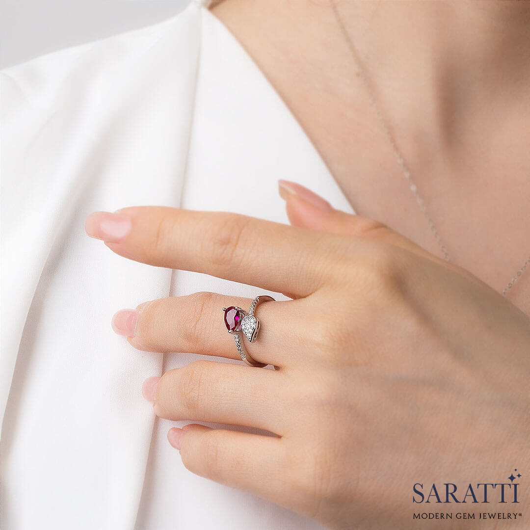 1.25 Carat Princess Cut Red Ruby Wedding Ring Set - India | Ubuy