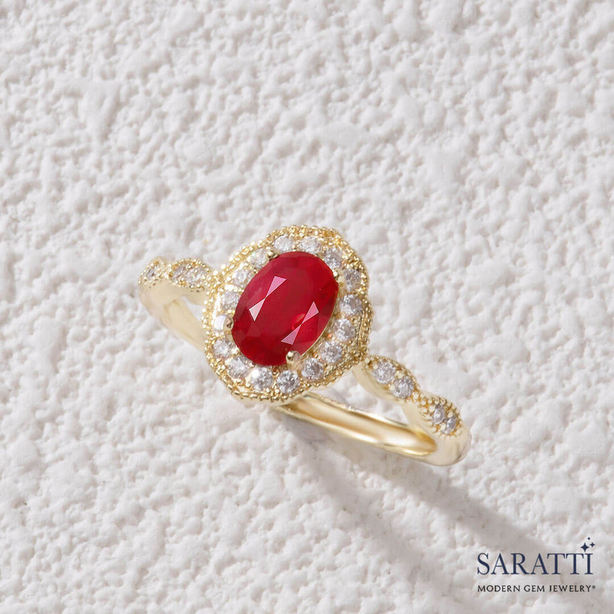 Pigeon Blood Red Ruby Gold Ring | Saratti