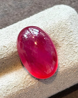 Pigeon Blood Red Natural Ruby oval cabochon three-quarter view | SARATTI