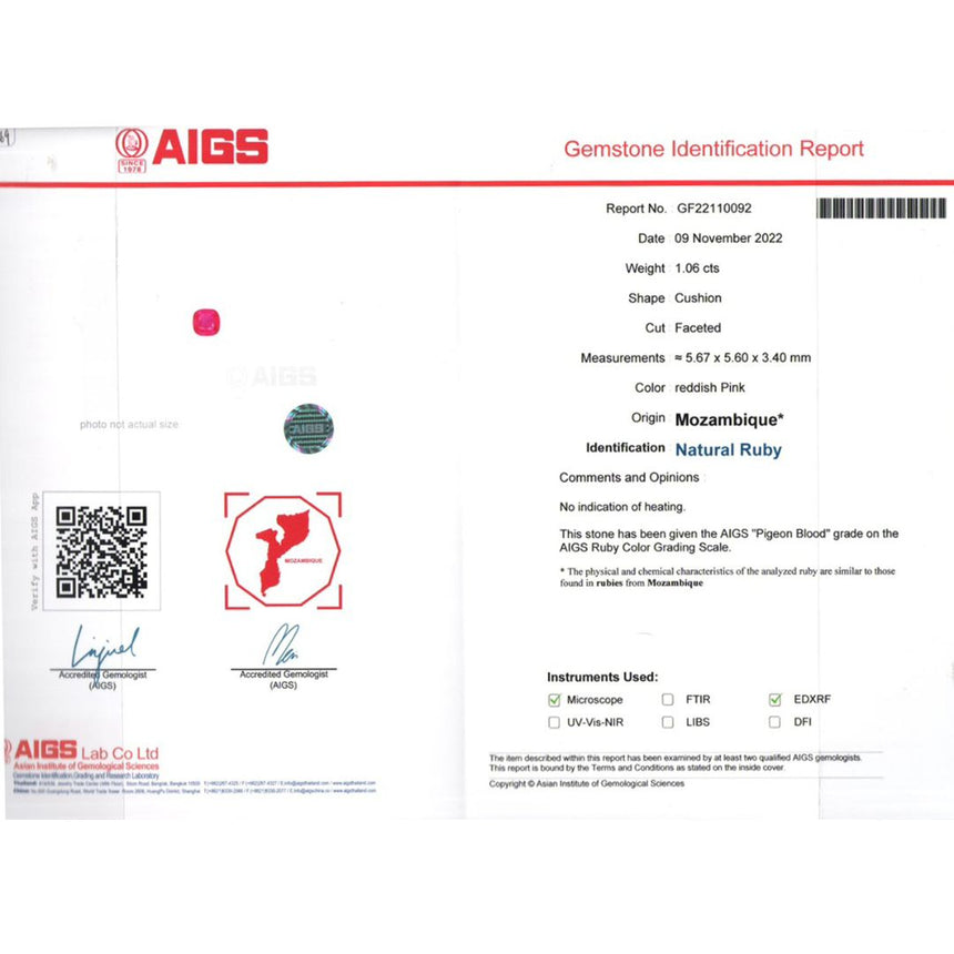 Pigeon Blood Red Ruby Certificate | Saratti