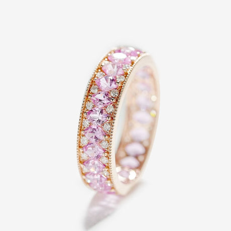 Pink Sapphire and Diamonds 14K Wedding Band | Saratti Jewelry