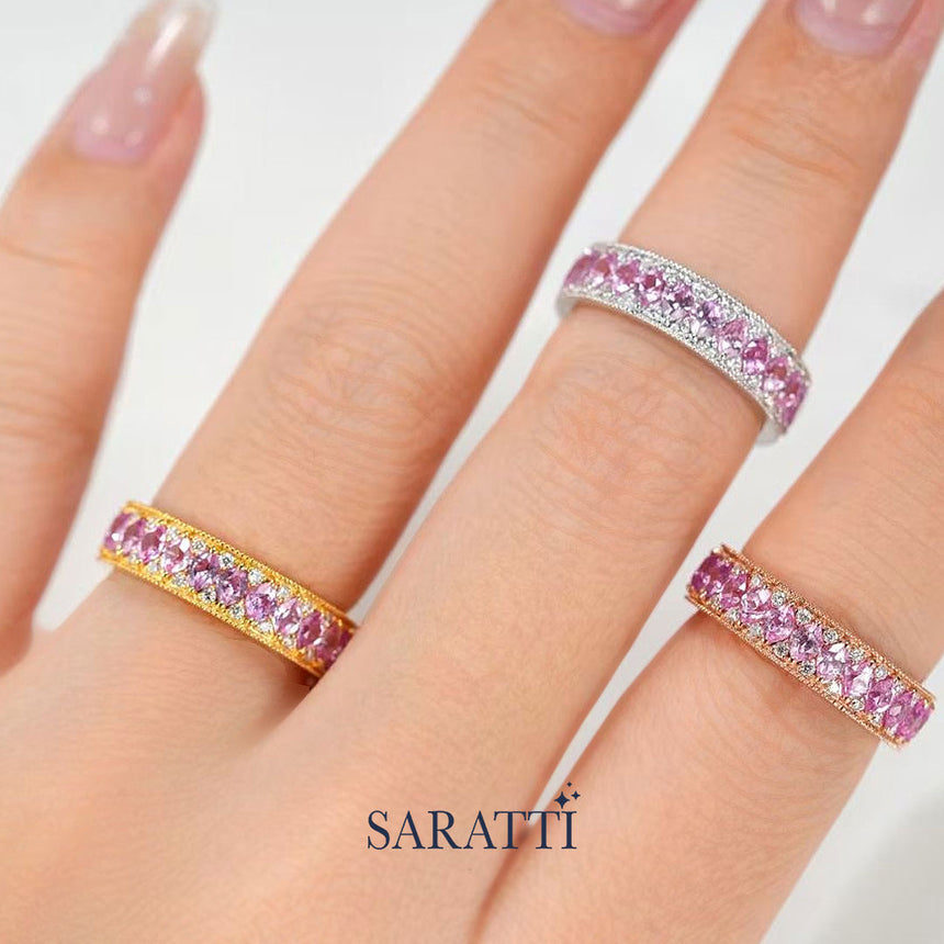 Genuine Pink Sapphire and Diamond 14K Gold | Saratti Jewelry