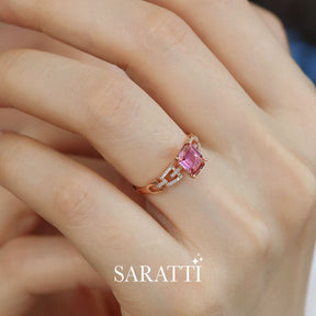 Model Wears the Passion Seal Pink Tourmaline Engagement Ring  | Saratti Fine Jewelry 