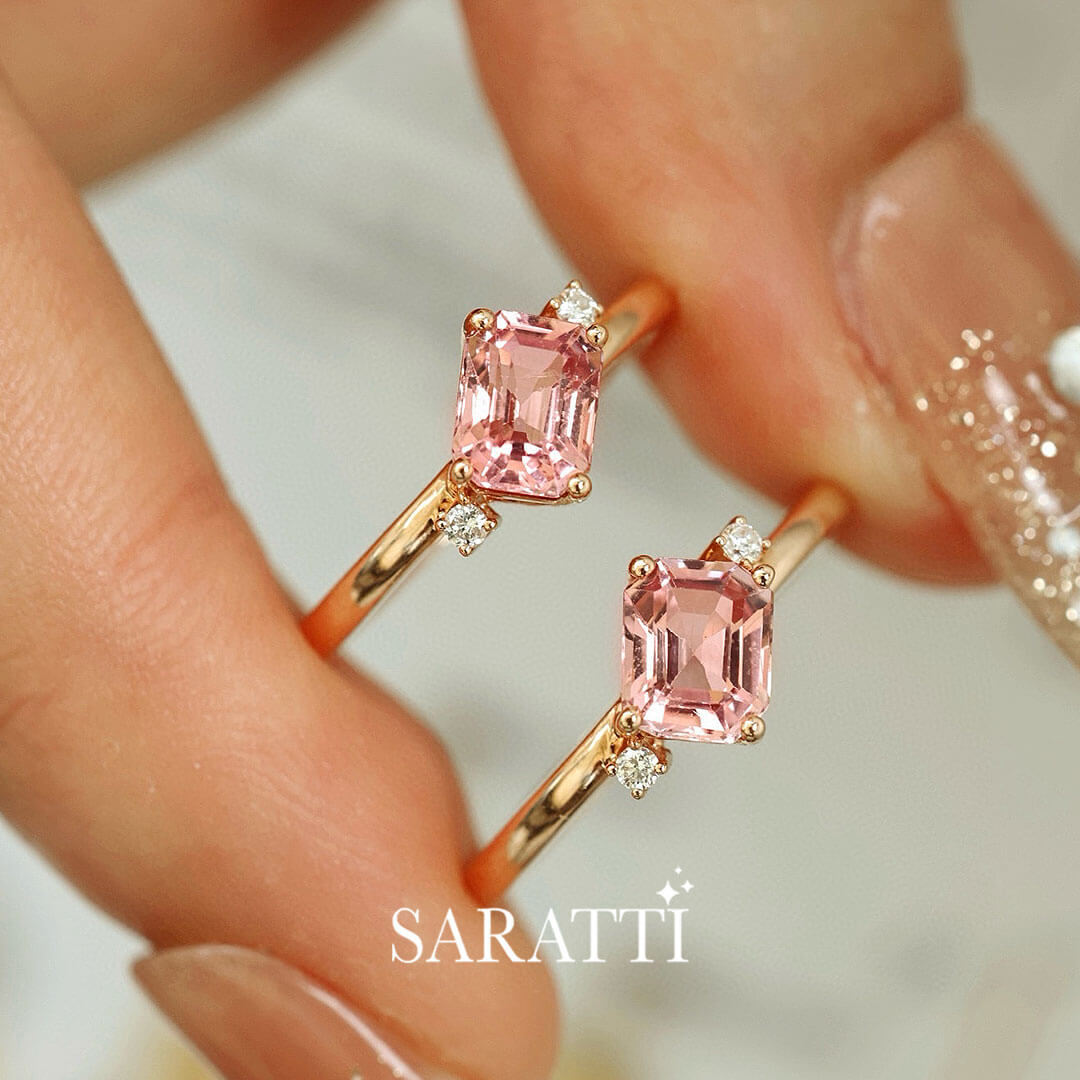 Model holds the Sakura Trilogy Tourmaline and Diamond Ring | Saratti Fine Jewelry 