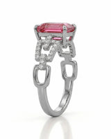 Pink emerald cut tourmaline ring with natural diamond accents in platinum | SARATTI