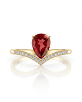 Pink pear tourmaline ring with curved diamond V shank in 18K yellow gold - SARATTI