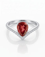 Pink pear tourmaline ring with curved diamond V shank in platinum - SARATTI
