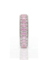 Pink sapphire and diamond gift band with feminine vintage detail in 14K rose gold - SARATTI