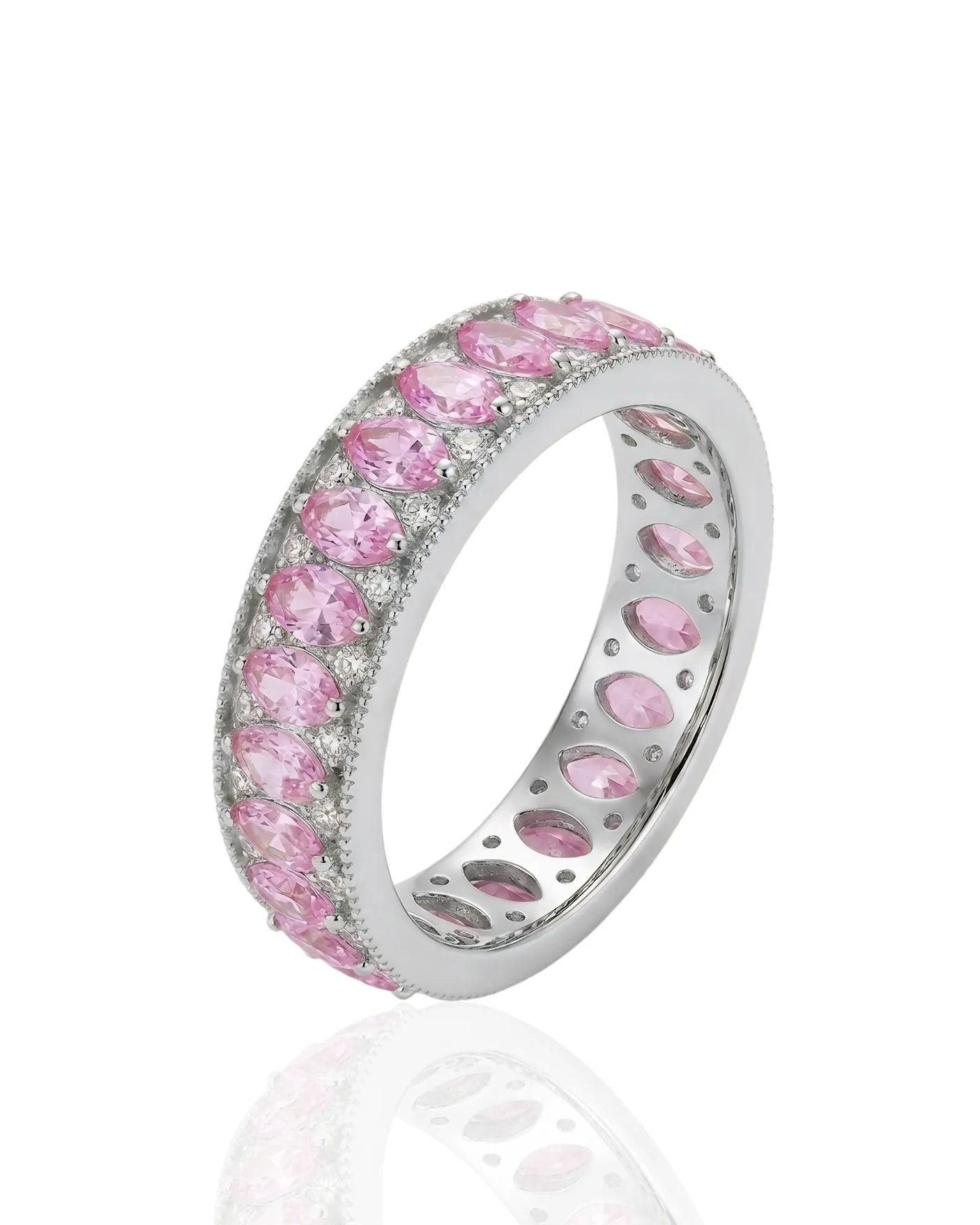 Pink sapphire band with marquise gemstones and round diamonds in 14K rose gold | SARATTI