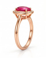 Pink tourmaline anniversary ring with diamond halo in romantic 18K Rose Gold | SARATTI