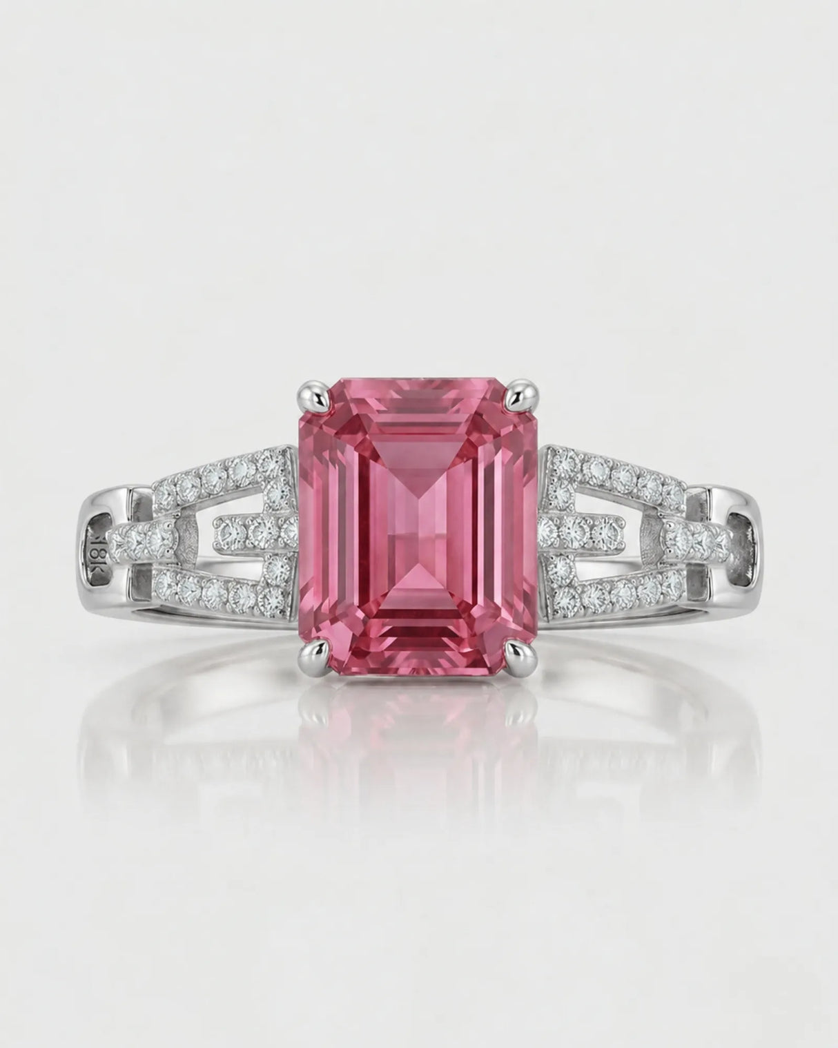 Pink tourmaline engagement ring with Art Deco diamond shoulders in premium platinum | SARATTI