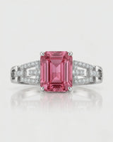 Pink tourmaline engagement ring with Art Deco diamond shoulders in premium platinum | SARATTI